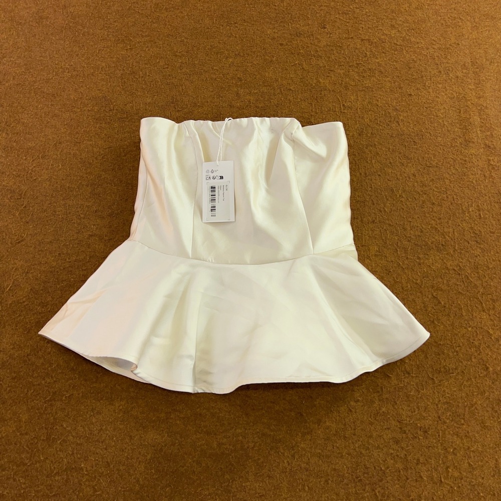 NA-KD Womens EU 36 US 4/6 Cream Strapless Bandeau Peplum Top NWT